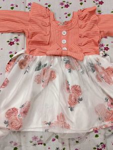 Cute Peach Floral Baby Frock