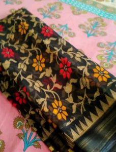 Black Floral Woven Sari