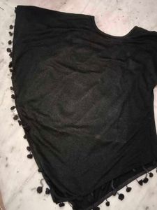 Black Graphic Pom-Pom Top
