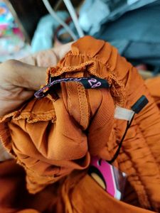 Rust Color Satin Kaftan Top Co-ord Set