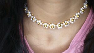 Korean Inspired Floral Pearl Choker &amp; Earrings Set