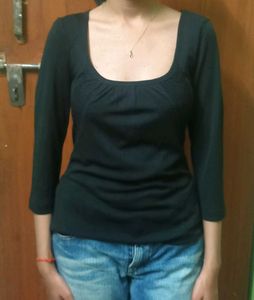 black lace detail square neck top