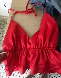 Red Halter Peplum Top