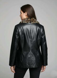 Black Faux Leather Stylish Jacket Fir Collor XL