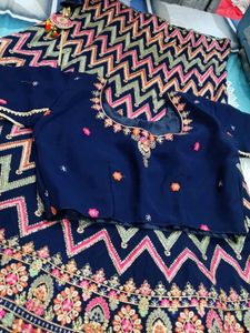 Navy Blue Embroidered Lehenga Set