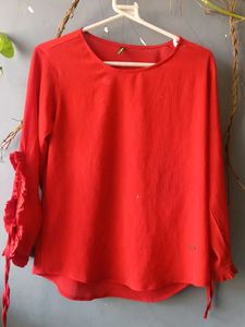 Red Ruffle Sleeve Top