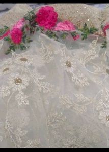 Embroidered Floral Soft Net Saree