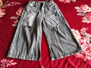 girls wide leg torn slit jeans