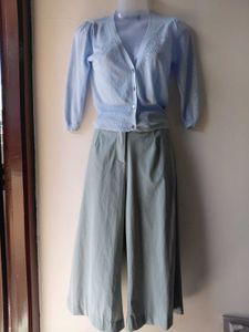 Light Blue Puff Sleeve Cardigan