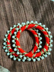 Red & Pearl Bangles Size 2/6