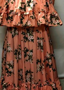 New Piece Floral Ruffle Midi Peach Dress For M Siz
