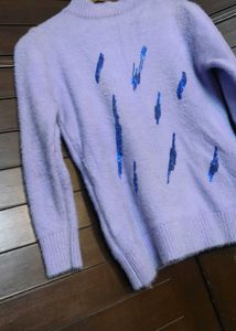 Women Lavender Sequin design Knit Sweater