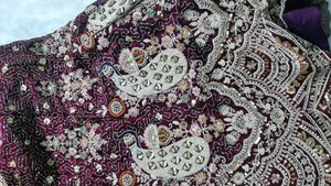 Wine  Jimmy Choo Embroidered Lehga