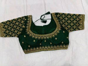 Partywear Bottle Green Heavy Work Blouse