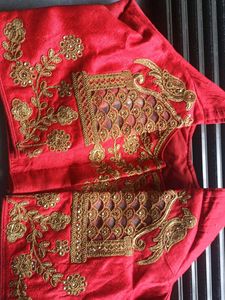 Red &amp; Gold Embroidered Blouse For Bridal