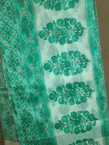 Green Floral Print Saree