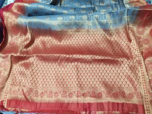 Grey And Red Banarasi Saree