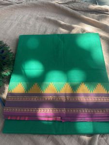 Elegant Green Handloom Saree with Purple & Gold Bo