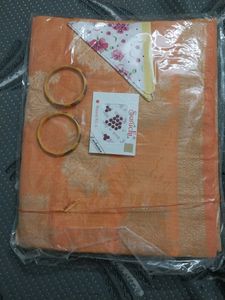 New Chanderi Work Saree With Accessories- In Orang