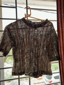 Mild Coffee Brown Netted Top