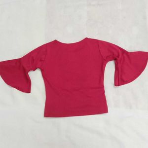 Fuchsia Bell Sleeve Lace-Up Top