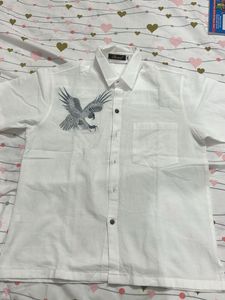 White Eagle Print Short Sleeve Shirt