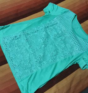 Olivia Lauren Women Green Shiny Lace Casual Top