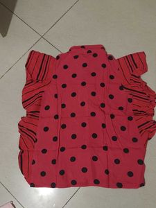 Red Polka Dot Top With Side Frill