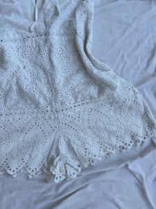 Schiffli Cotton White Playsuit