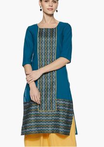 Aurelia Women&#39;s Blue Straight Kurta-XS