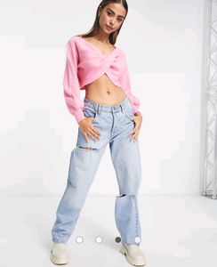 ASOS Pink Cropped Twist-Front Sweater