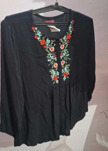 Floral Embroidered Black Top