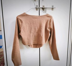 Brown Cropped Long Sleeve Top