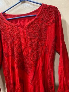 Red Embroidered Kurta