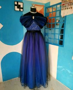 Royal Blue+Black Net Gown 👗