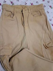 Beige Wide Leg Cargo Pants