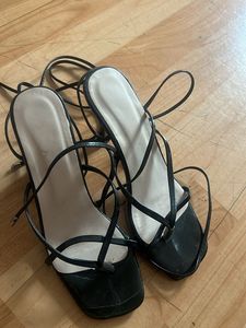 Tie Up Black Heels