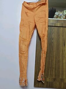 Orange Sequin And Stone Work Churidar Kurta Set