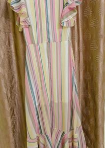Striped Ruffle Wrap Dress