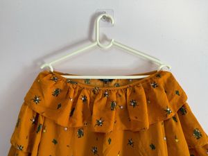 Chic Mustard Floral Off-Shoulder Top