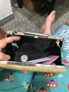 Silver Clutch Cum Sling Bag