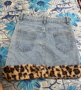 Y2K animal print fur denim skirt
