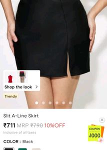 Black Slit A line Skirt