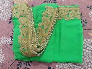 Brand New Green &amp; Gold Saree Unstitched