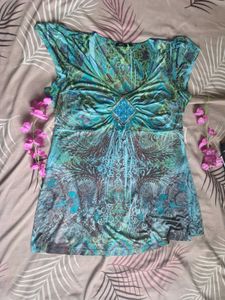 Apt. 9 Teal & Green Beaded Top