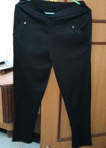 Black Stretch Formal Pants with Embellished Pocket