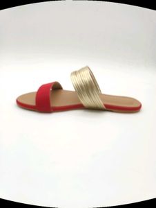 Red And Gold Flat Sandals.