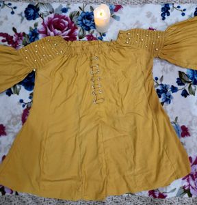 Women Mustard Off Shoulder Top