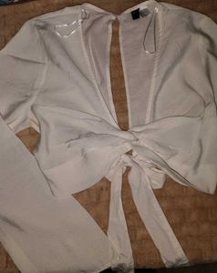 White H&amp;M Tie Front Top