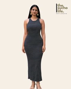 OUTRYT Striped Bodycon Maxi Dress | Small